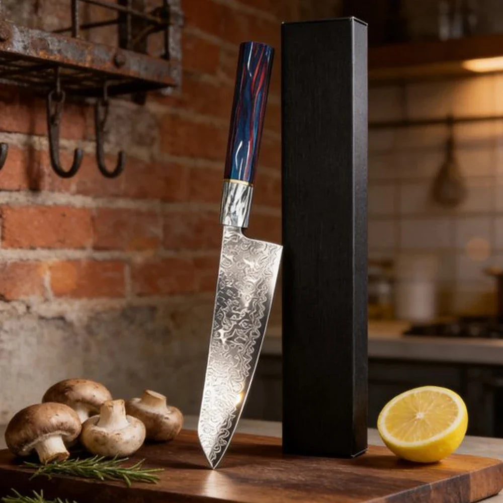 Damascus Steel Japanese Chef's Knife – 20cm Wood Handle