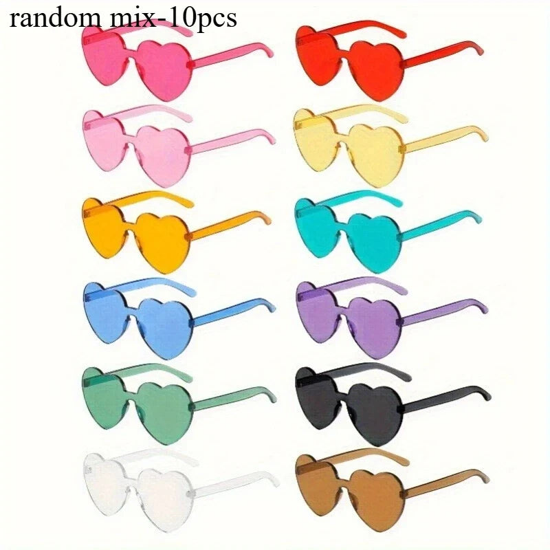 10-Pack Heart-Shaped Party Glasses – Colorful Costume Eyewear