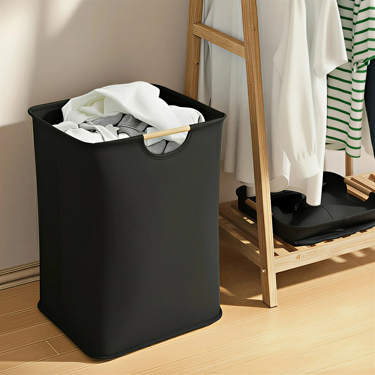Foldable Laundry Basket Extra Large Storage Hamper Wooden Handles