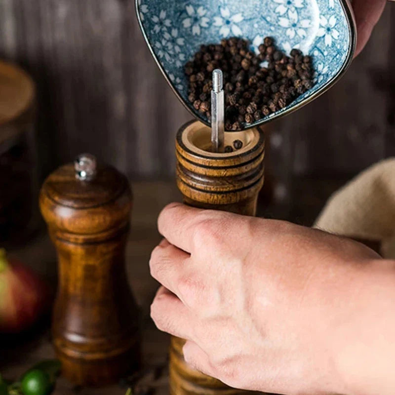 Oak Wood Pepper & Spice Mill Grinder – Ceramic Core Set