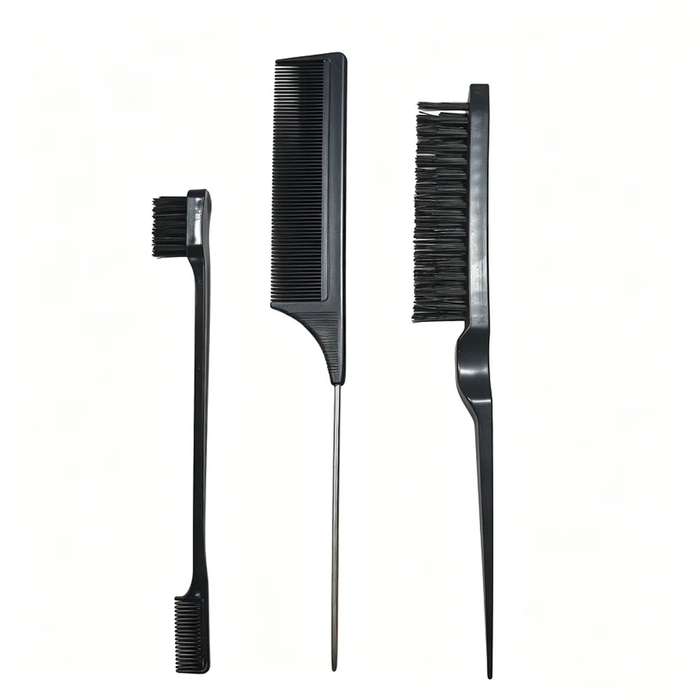 3-Piece Hairdressing Brush Kit – Teasing, Edge & Braiding Combs
