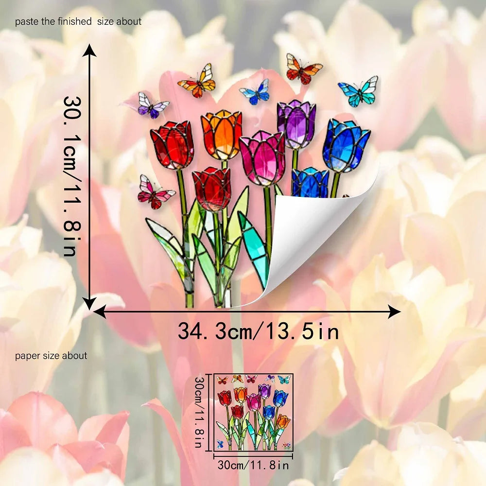 Tulip Butterfly Static Cling Window Decal – Reusable Glass Sticker