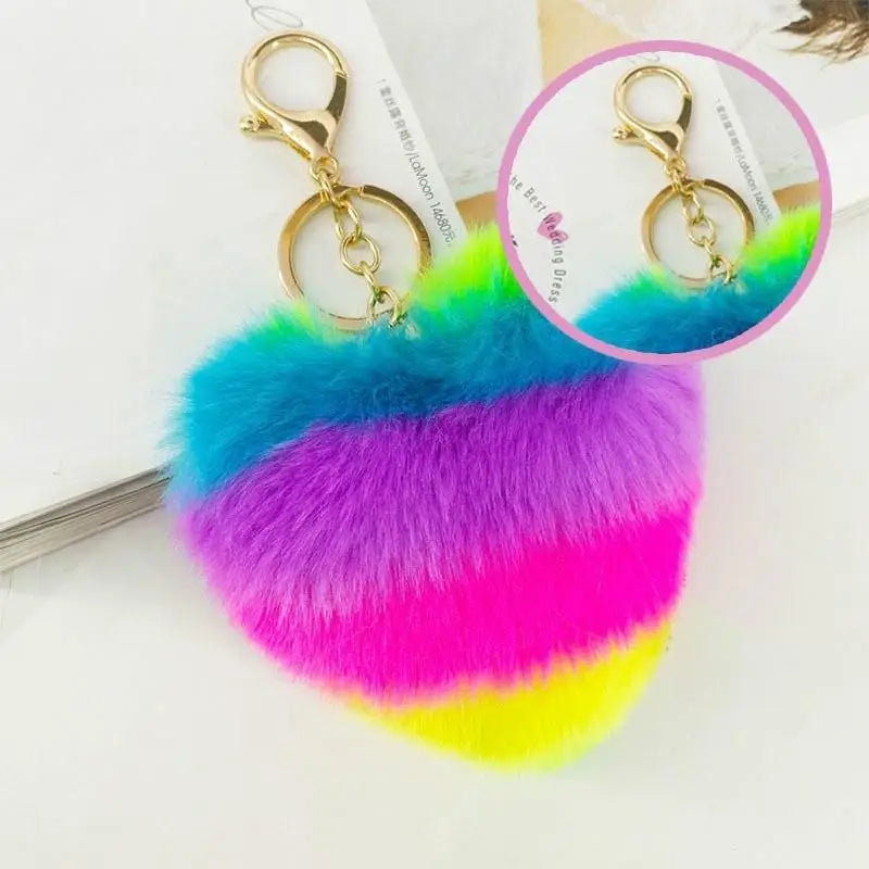 Fluffy Faux Fur Heart Keychain – Colorful Women's Bag Charm