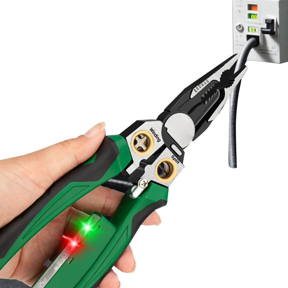 8-in-1 Wire Stripper with Voltage Tester & Needle-Nose Pliers