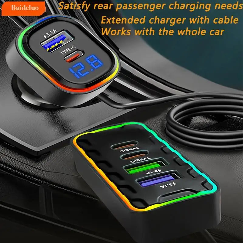 22.5W 7-Port Fast Car Charger – USB & Type-C Family Adapter