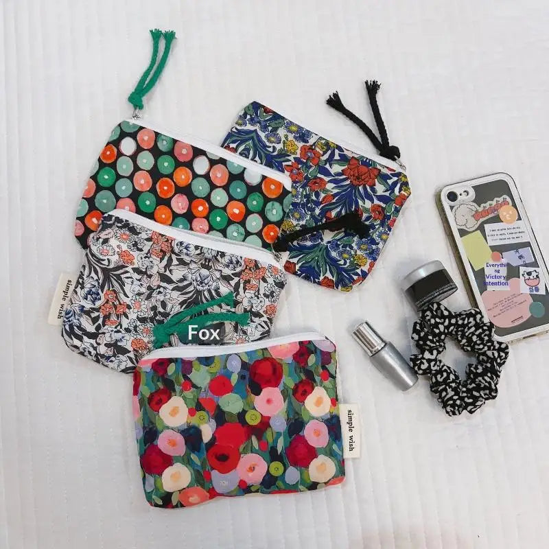 Floral Cotton Mini Cosmetic Pouch | Travel Makeup Organizer