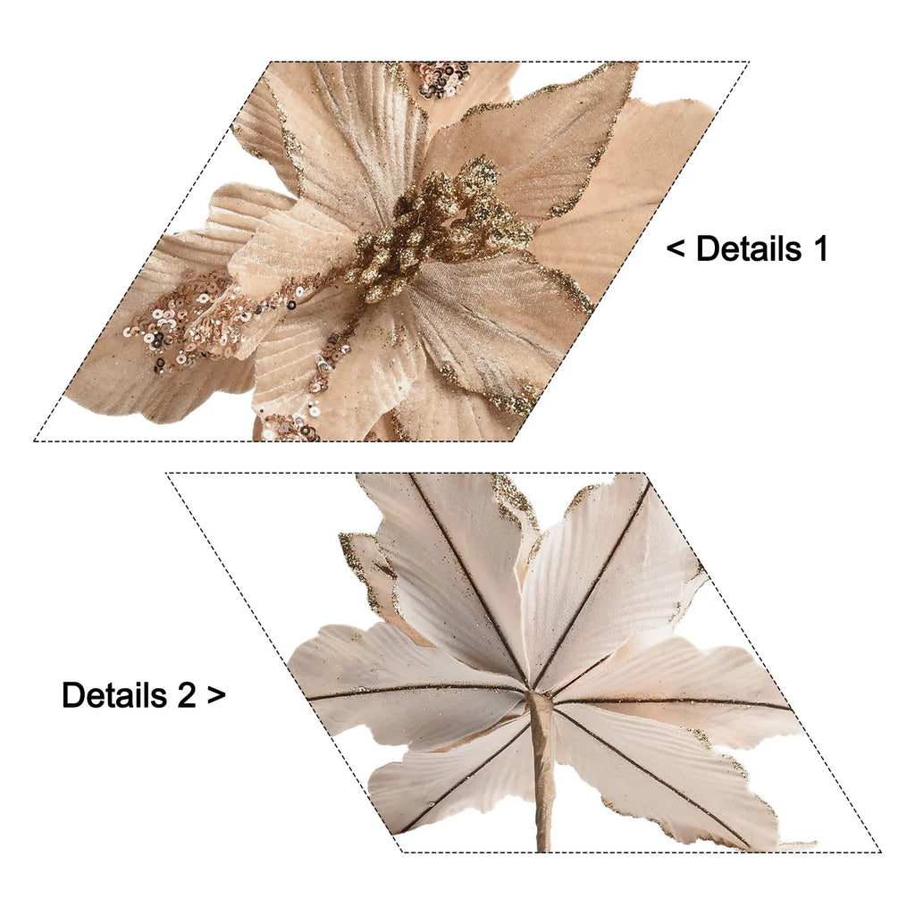 Glitter Artificial Christmas Cloth Flowers | Tree & Home Décor