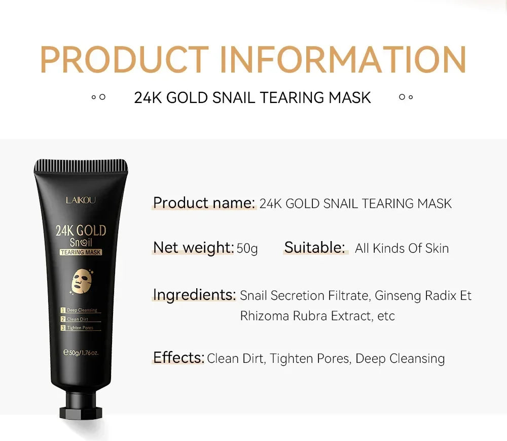 LAIKOU 24K Gold Snail Peel Off Mask – Blackhead & Pore Cleaner