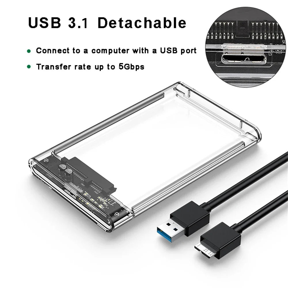 Transparent External Hard Drive Case HDD SSD Micro-b USB3 1 4TB