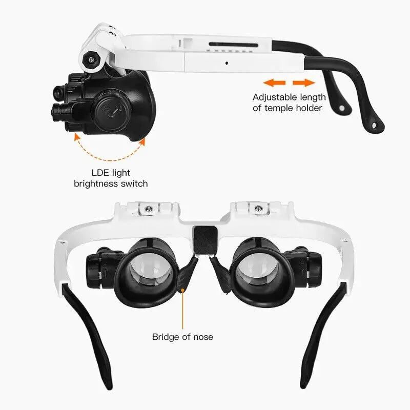 2XLED Watch Jeweler Repair Magnifier Head-mounted Headband Adjustable