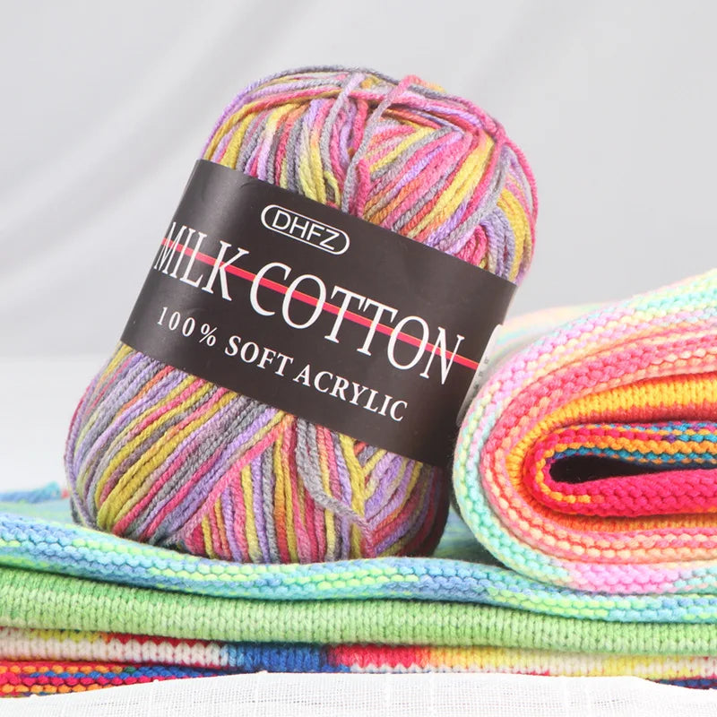 3 Strand Gradient Dyed Milk Cotton Yarn Soft Knitting Material Balls