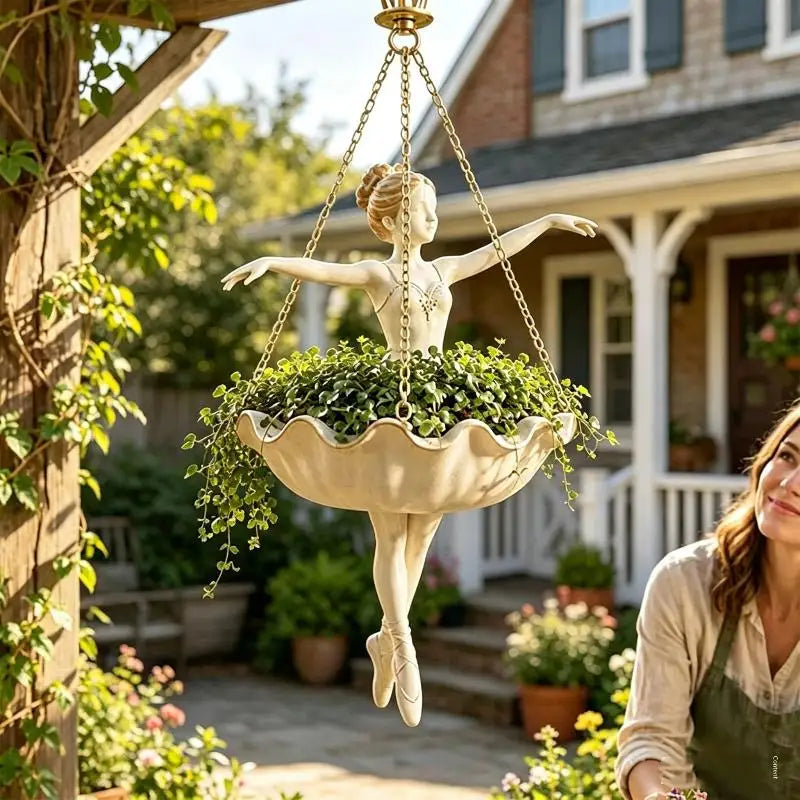 Resin Ballerina Hanging Planter – UV Resistant Fairy Flower Pot