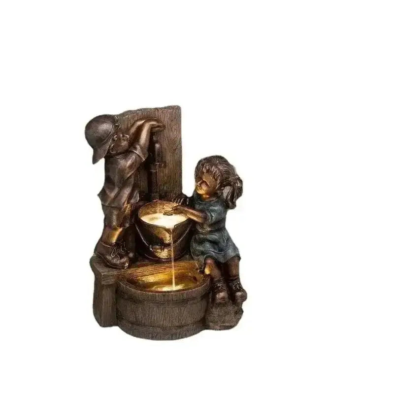Boy & Girl Water Play Resin Garden Sculpture – 10cm Ornament