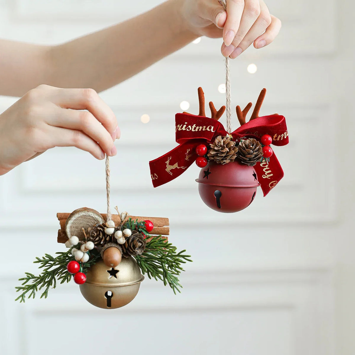 Christmas Bells Antlers Bows Pinecone Mixed Pendants Tree Window