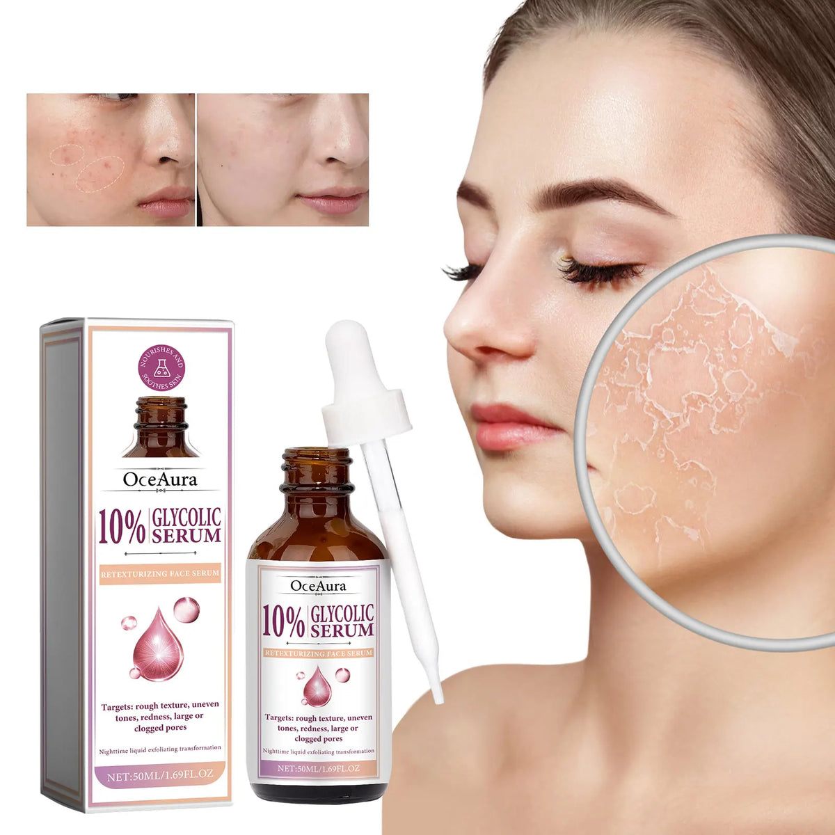 OceAura Glycolic Acid 10% Face Serum – Toning & Firming