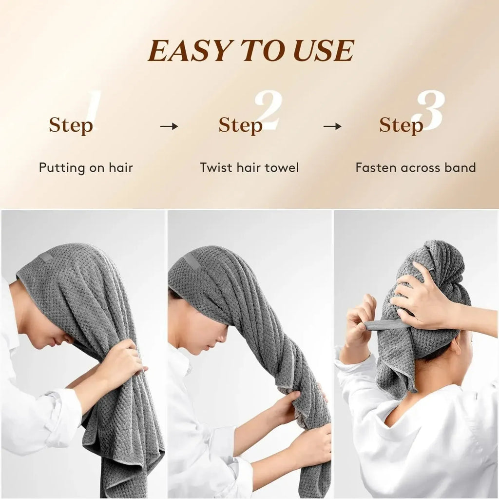Extra Large Microfiber Hair Towel Wrap with Elastic Band