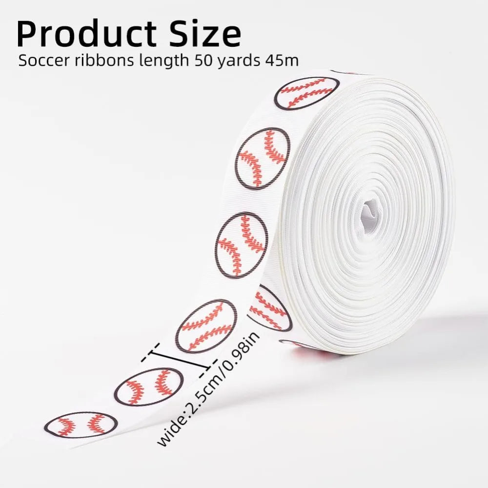 Baseball Grosgrain Ribbon 1 Inch 50 Yards – White Sports Print