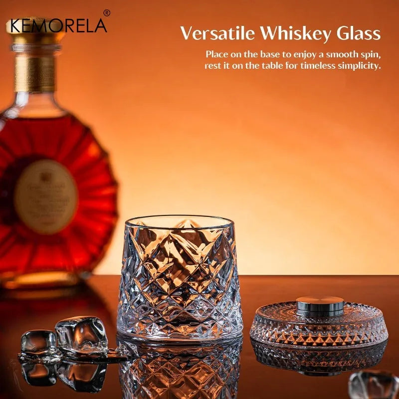 KEMORELA 300ml Spinning Whiskey Glasses Set of 2 | Bar Gift