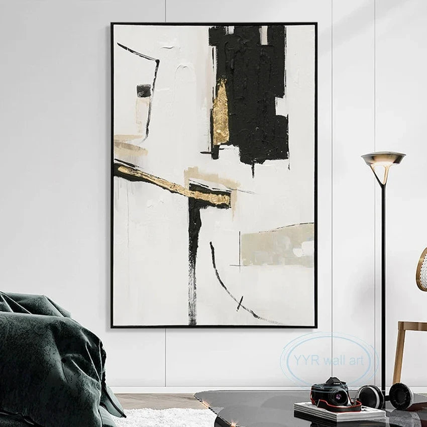Hand-Painted Abstract Oil Painting | Gold Foil Nordic Wall Art