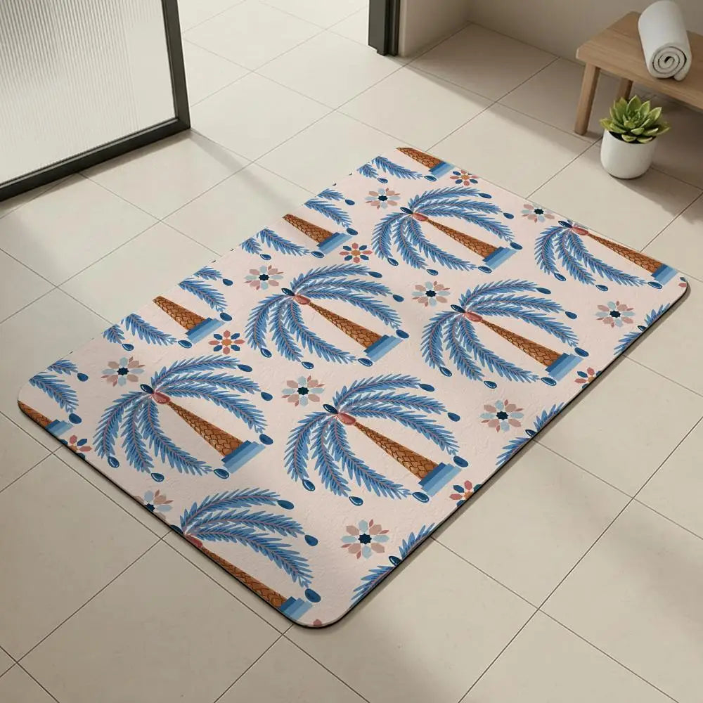 Tropical Palm Diatomite Bath Mat – Quick-Dry & Non-Slip