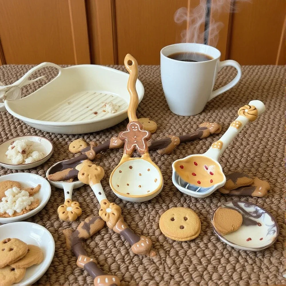 Ceramic Long Handle Spoon – Cute Baked Goods Underglaze Design