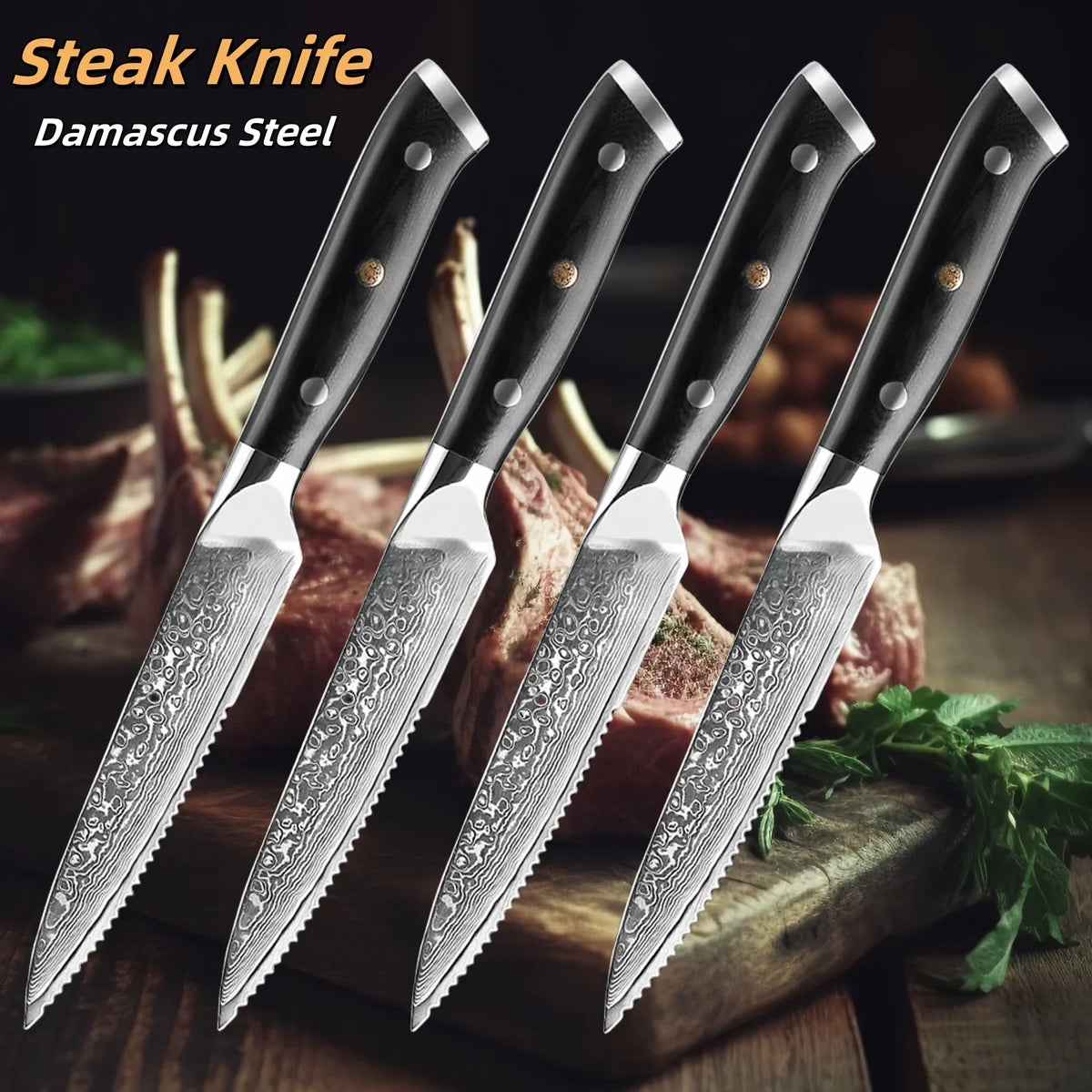 4-Piece Damascus Steel Steak Knife Set | 67-Layer G10 Handle
