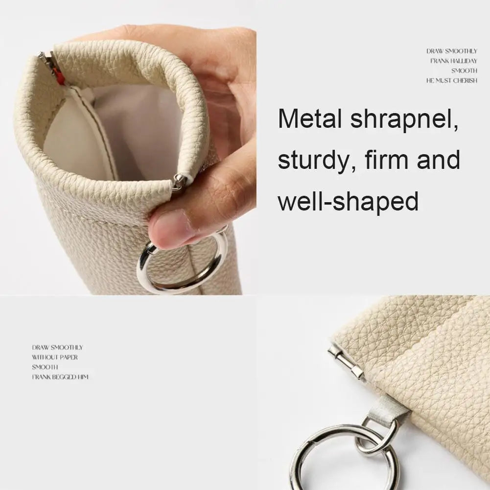 Snap-Shut Leather Glasses Pouch with Keyring & Lens Cloth