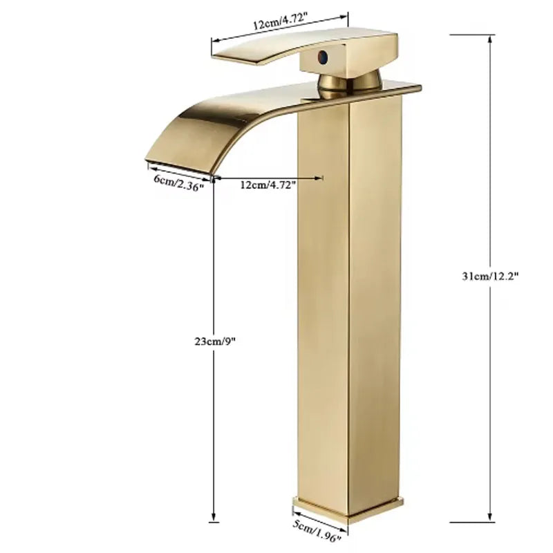 Brushed Gold Waterfall Bathroom Faucet | Single Handle Deck Mount