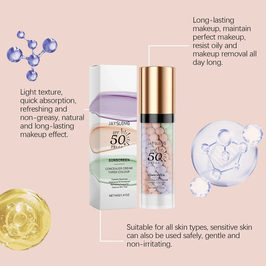 Tri-Color Correcting Sunscreen Primer – Waterproof Makeup Base