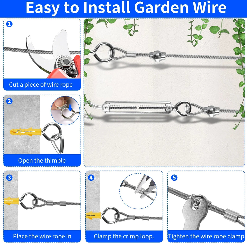 Sun Shade Sail Hardware Kit – 35M Stainless Steel Cable Rope
