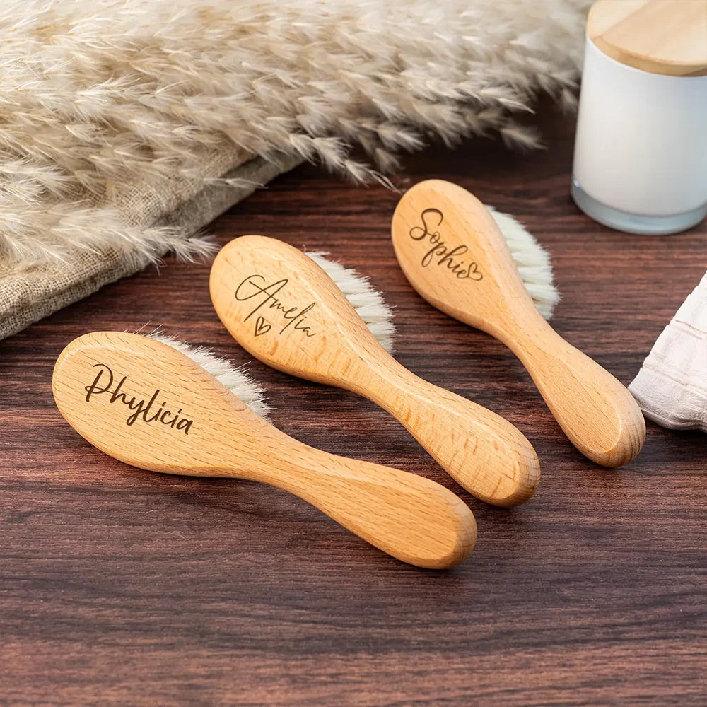 Custom Engraved Wooden Baby Hairbrush | Personalized Keepsake