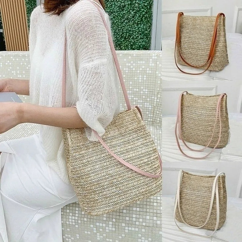 Women's Straw Rattan Woven Beach Bag – Boho Shoulder Tote