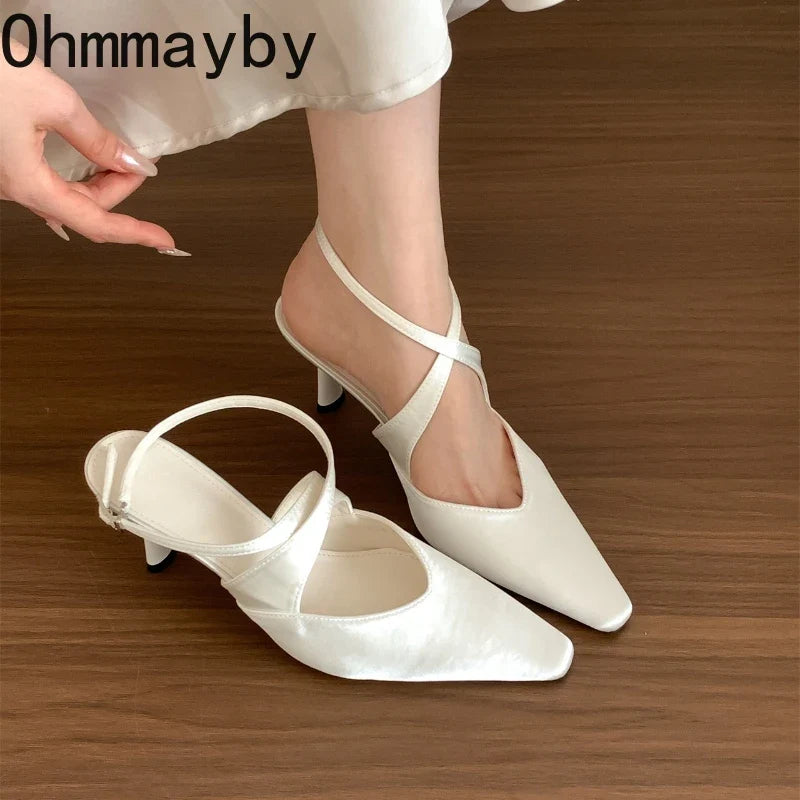 Women's High Heel Sandals – Cross Ankle Strap Square Heel Pumps