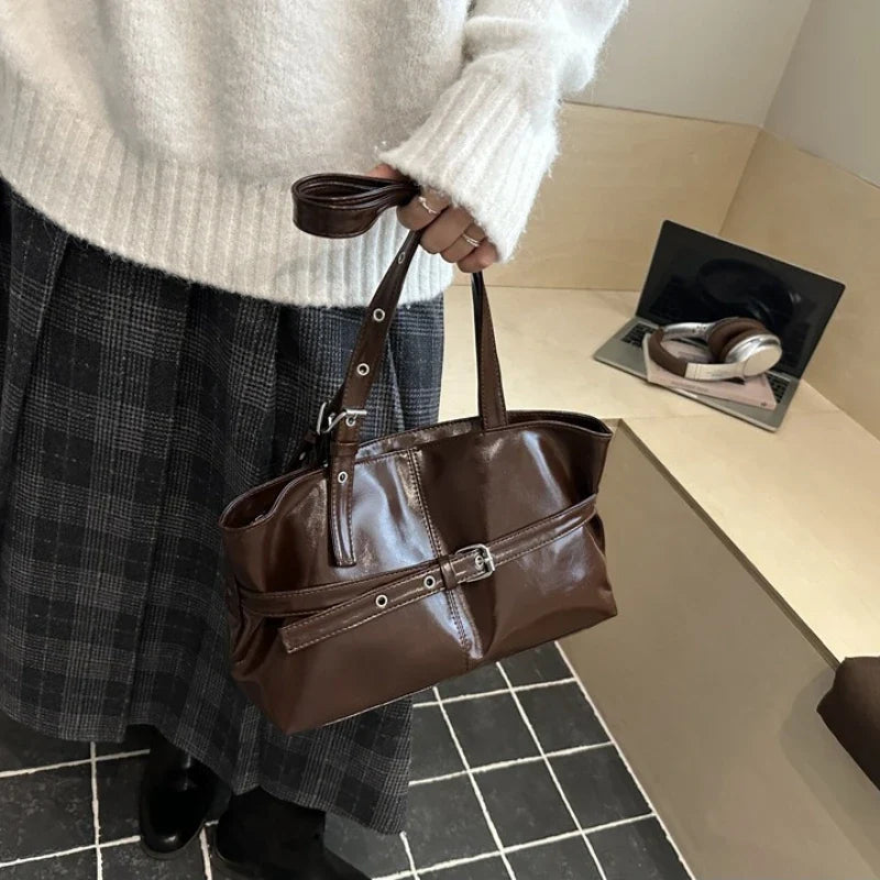 Korean Style Large Capacity Tote Shoulder Bag | PU Leather