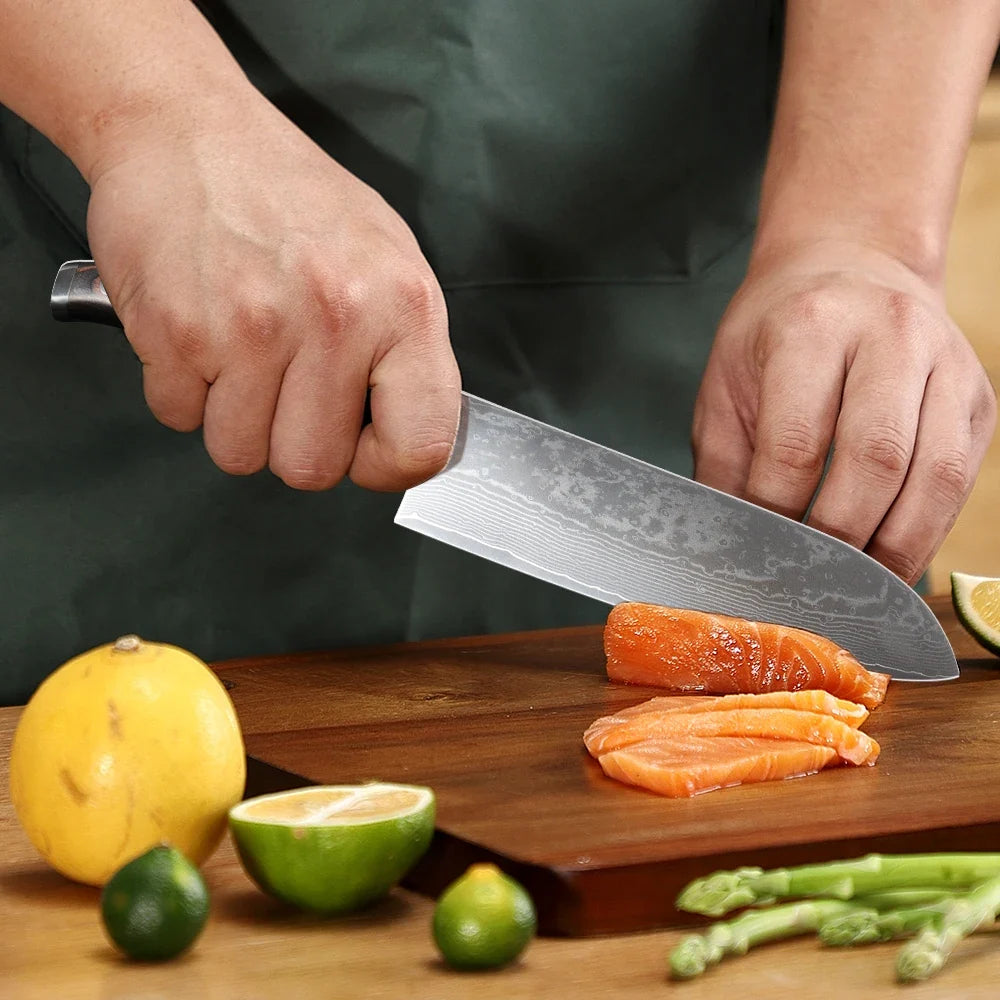 Sunnecko 7" Santoku Knife – VG10 Damascus Steel & Pakkawood