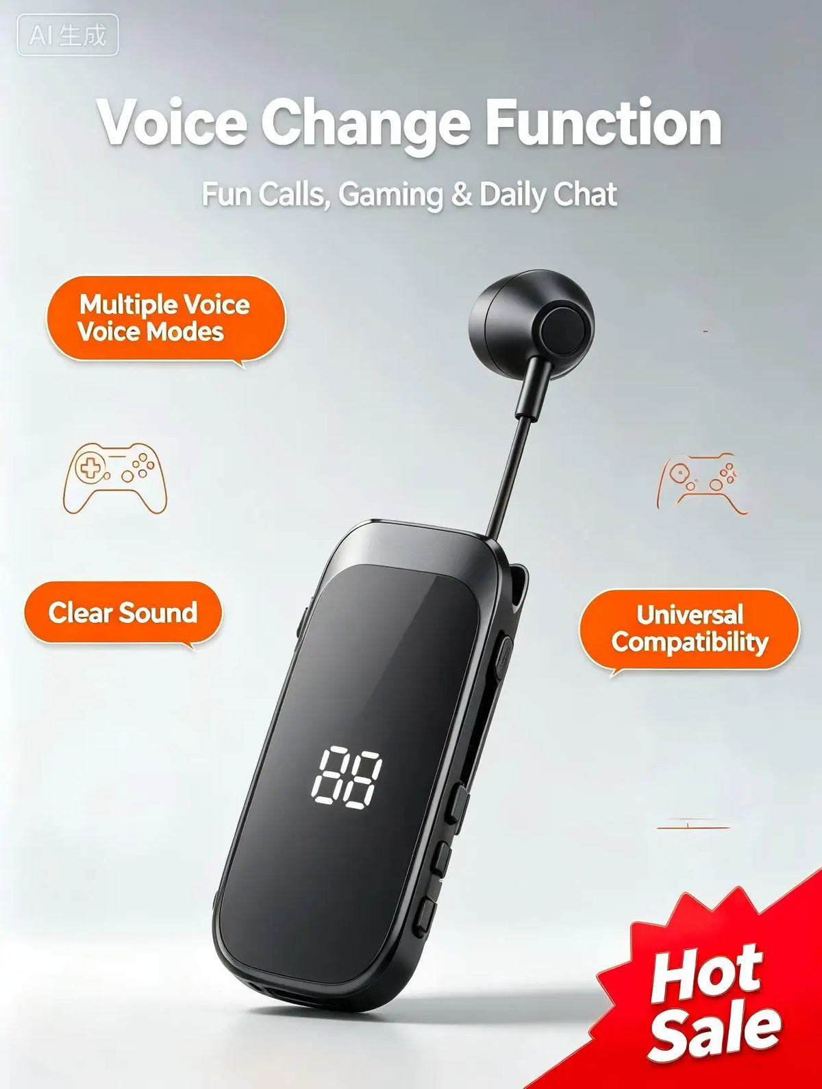 K30 Clip-On Bluetooth Earbud – Retractable Wire & Power Display