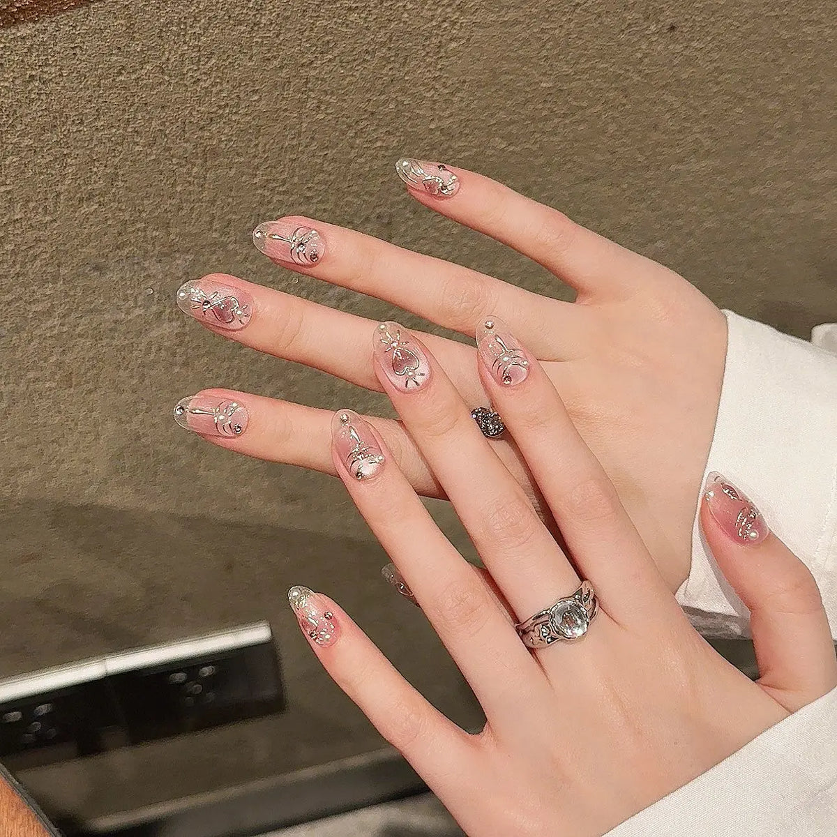 Korean Press-On Nails | Pink Cat Eye Rabbit Design – YADORNOS