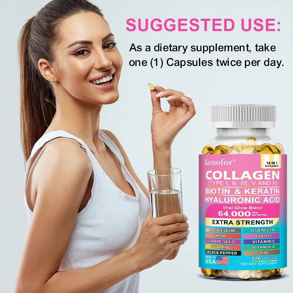14-in-1 Collagen Capsules | Biotin, Keratin & Hyaluronic Acid