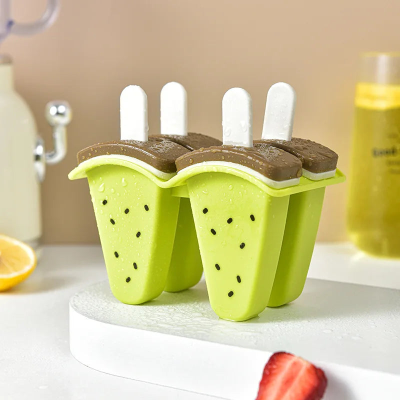 4-Grid Fruit Shaped Popsicle Molds with Lids | BPA-Free 4pcs