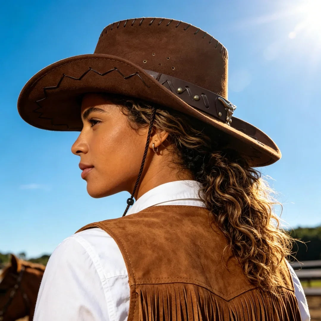 Artificial Suede Western Cowboy Hats Vintage Big-edge Gentleman