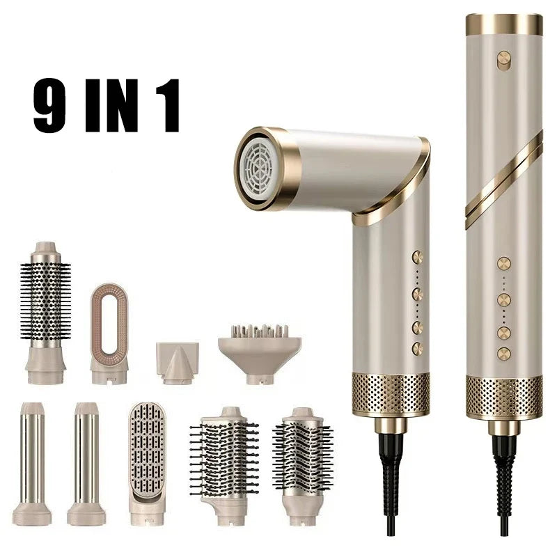9-in-1 Hair Dryer Hot Comb Set | Curler & Straightener Styler
