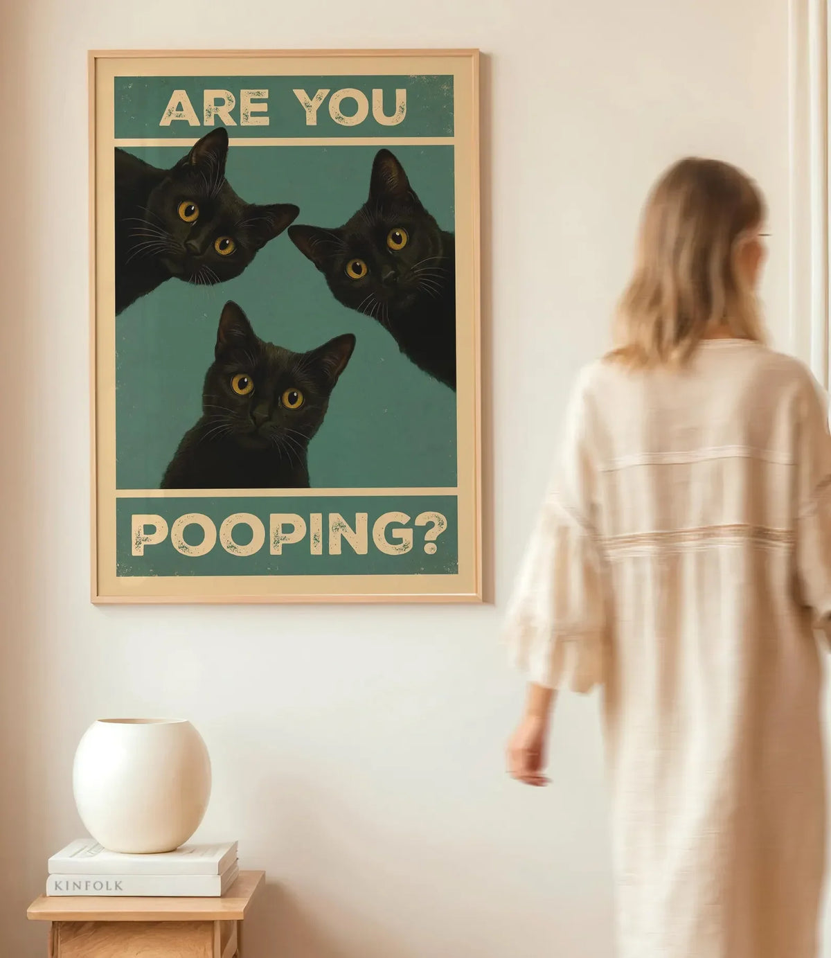 "Are You Pooping?" Funny Cat Bathroom Canvas Wall Art Print