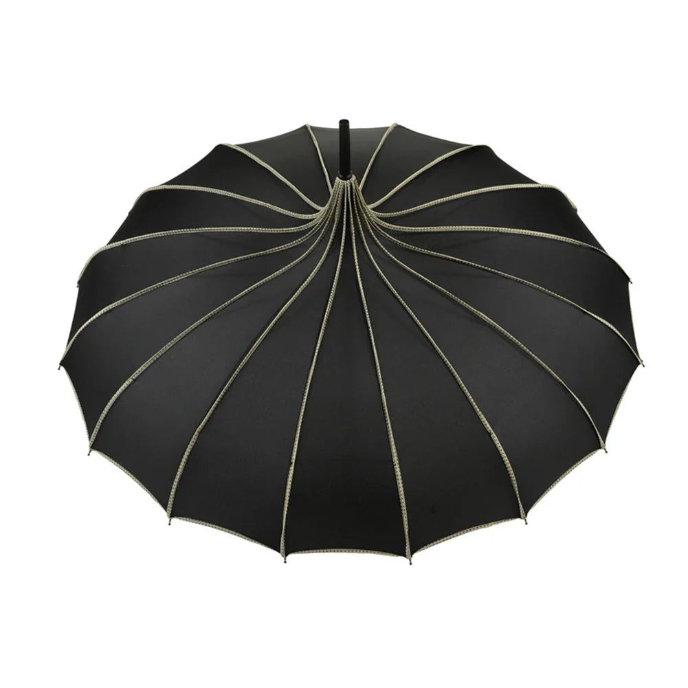Vintage Long-Handle Umbrella – Windproof & UV-Proof, 16-Rib