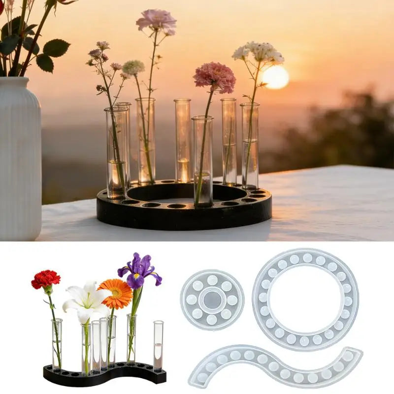 Flower Test Tube Holder Silicone Molds DIY Handmade Vase Tray Epoxy