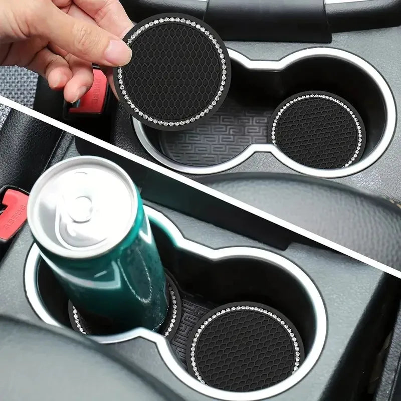 4-Pack Crystal Rhinestone Car Cup Mats Anti-slip Heat Resistant Easy