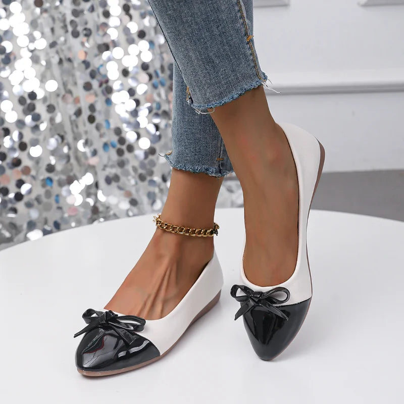 Women's Bow Ballet Flats – Pointed Toe Mary Jane Slip-On Shoes