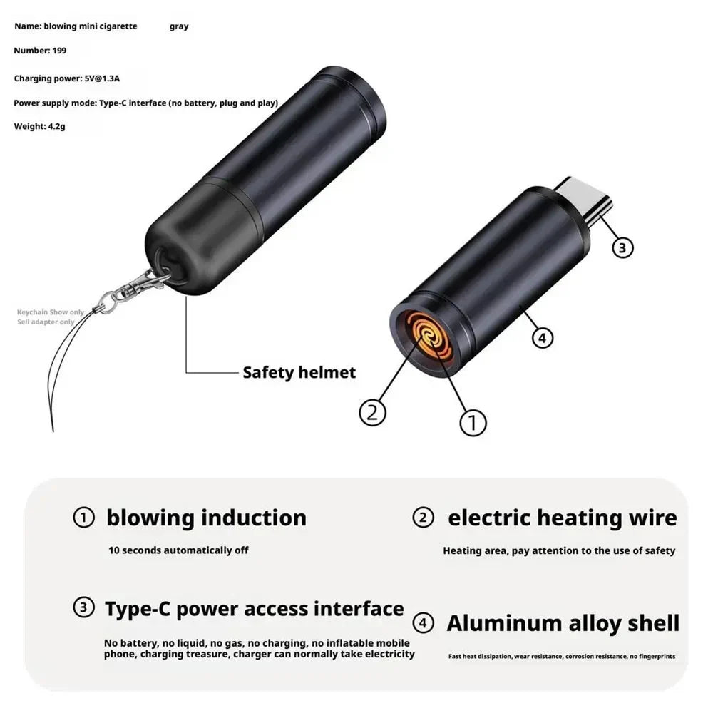 USB-C Flameless Electric Lighter | Blow Ignite & Auto Shut-Off