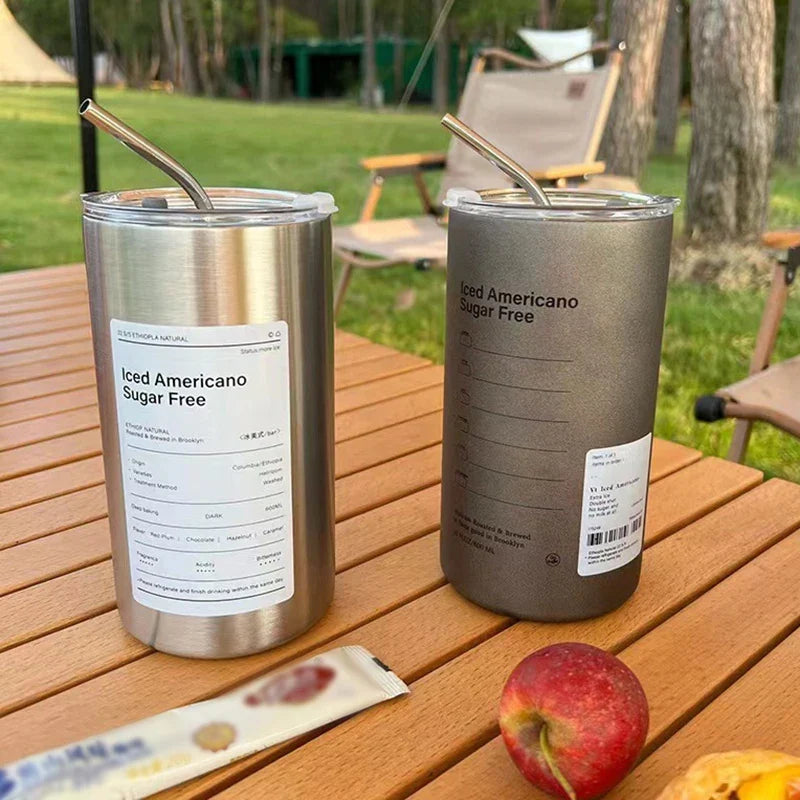 600ml Vacuum Insulated Coffee Mug – Stainless Steel with Straw