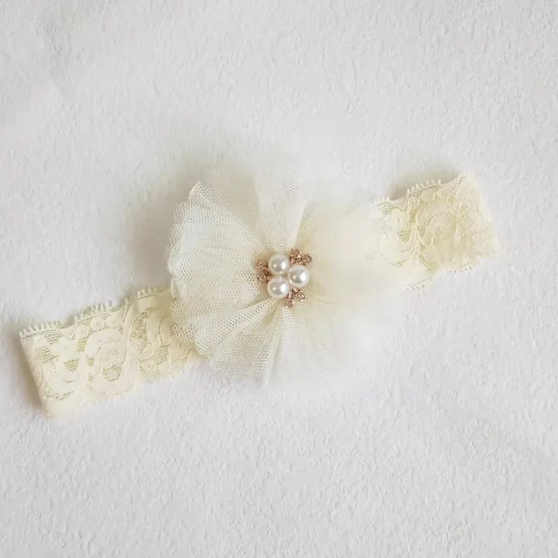 Cute Pearl Bows Baby Headband Socks Non Slip Cotton Sock Lace Flower