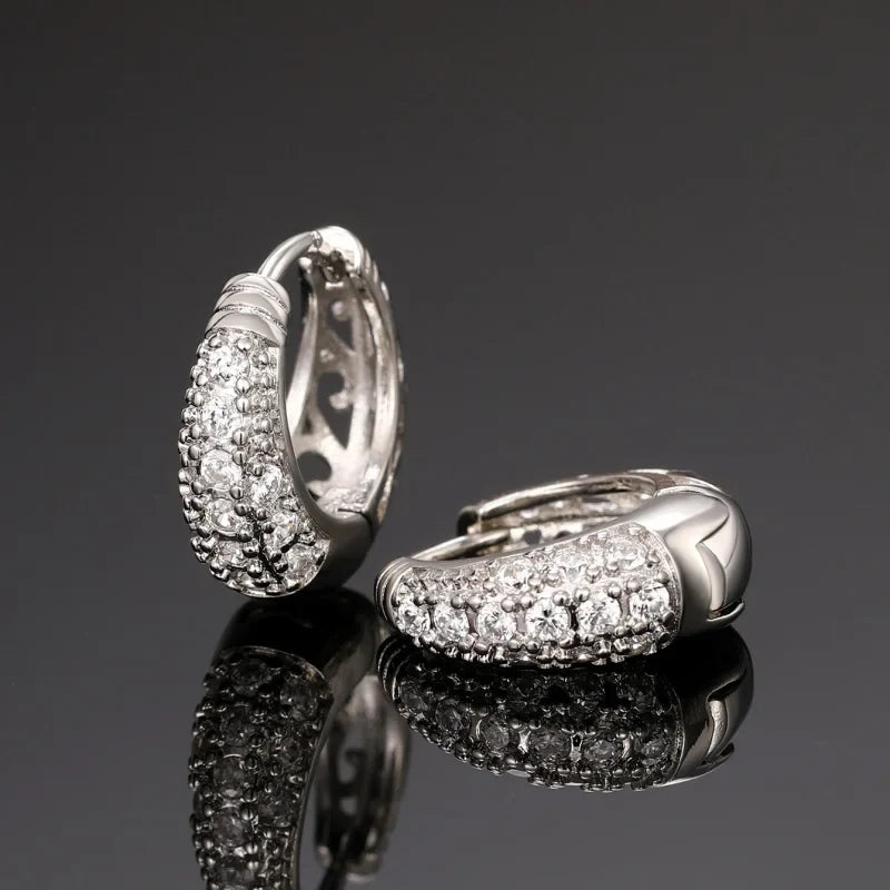 Huitan CZ Paved Geometric Hoop Earrings – Women's Fashion